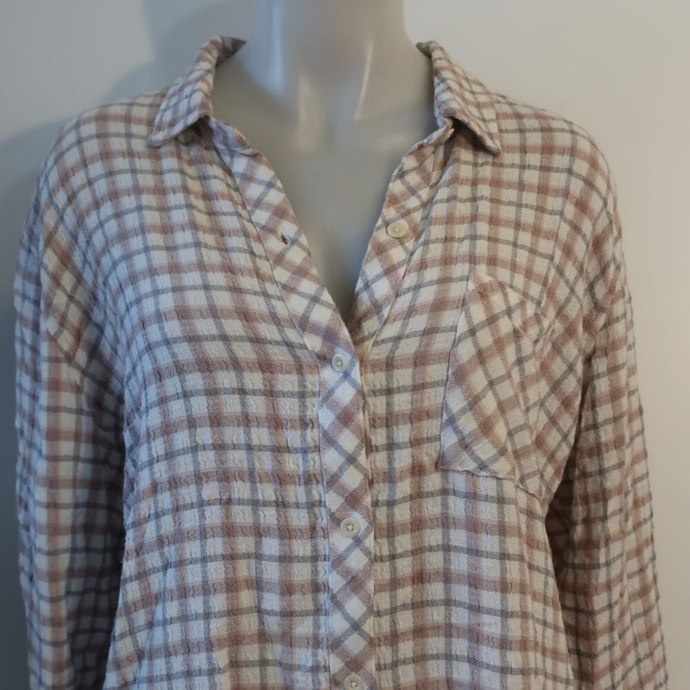 Womens Rails Taupe, Gray, White Plaid Button Down… - image 3